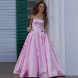Pink Evening Dresses Satin Women  Off Shoulder A Series Formal Party Gowns With Pocket Pleated  2023 Robe De Fashion Ves
