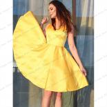 Yellow Sleeveless Cocktail Prom Dresses Women  Knee Length A Line Satin Pleated Evening Gowns Home Season Vestidos De C