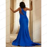 Evening Dresses Blue Mermaid Blue Women's Elegant  Off Shoulder Satin Prom Gowns Side Split Robe Sleeveless 2023 Fashion