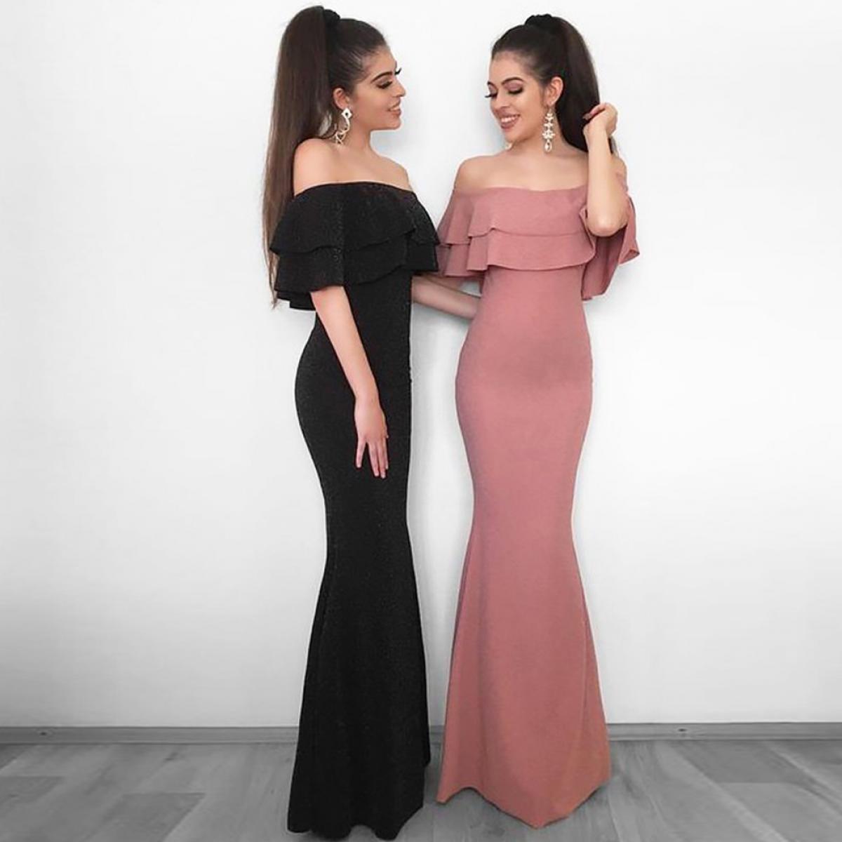 Chiffon Simple Women's Off Shoulder Evening Dresses Ruffles Fashion Celebrity Prom Gowns Cocktail Formal Party Robe Soir