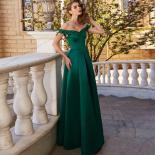 Green Gorgeous Satin Evening Dresses  Women's Off Shoulder Sleeveless Princess Prom Gowns A Line Fashion Formal Wedding 