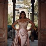2023  Pink Mermaid Evening Dresses Sequins Off The Shoulder Prom Gowns Pleats Side Split Robe De Soiree Party Robe Vesti