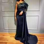 Pleat Green Mermaid Beads Evening Party Dresses 2023 O Neck Satin Long Sleeves Prom Formal Bridal Gowns Vestidos De Grad