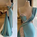 Gorgeous Women's Evening Dresses Mermaid Satin Pleated Double Shoulders With Deep Vneck  Princess Prom Gowns Gown High  