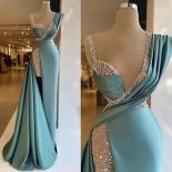 Gorgeous Women's Evening Dresses Mermaid Satin Pleated Double Shoulders With Deep Vneck  Princess Prom Gowns Gown High  