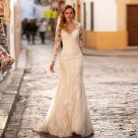 Long Sleeve Lace Mermaid Wedding Dresses 2023 V Neck Tulle Bridal Gown For Women With For Women Made Robe De Mariee Cust