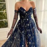 2023 Navy Blue A Line Prom Dresses Sparkle Shine Sweetheart Tulle With Side Slit Vestido De Noche Women's Gorgeous Forma