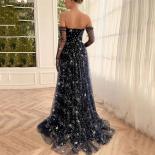 2023 Navy Blue A Line Prom Dresses Sparkle Shine Sweetheart Tulle With Side Slit Vestido De Noche Women's Gorgeous Forma