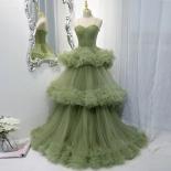 Green Tulle Ball Gown Layered Evening Dresses Sweetheart Ruffles Women Dresses Elegant Dress For Woman Lace Up Back Prom