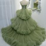 Green Tulle Ball Gown Layered Evening Dresses Sweetheart Ruffles Women Dresses Elegant Dress For Woman Lace Up Back Prom