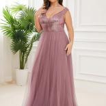 Plus Size Luxury Women's Dresses Long A Line V Neck Sleeveles High Waist Tulle Gown 2023 Of Sequin Prom Women Dress
