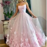 2023 New Style Pink Sling Square Collar Elegant Evening Dress A Line Handmade Applique Mesh Tulle Party Night Prom Robe