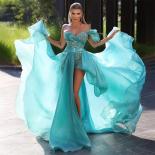 Ocean Blue Evening Gowns Pleated Off Shoulder Beadings Side Slit Ruched Prom Dresses Africa Arabia Celebrity Party Robe 