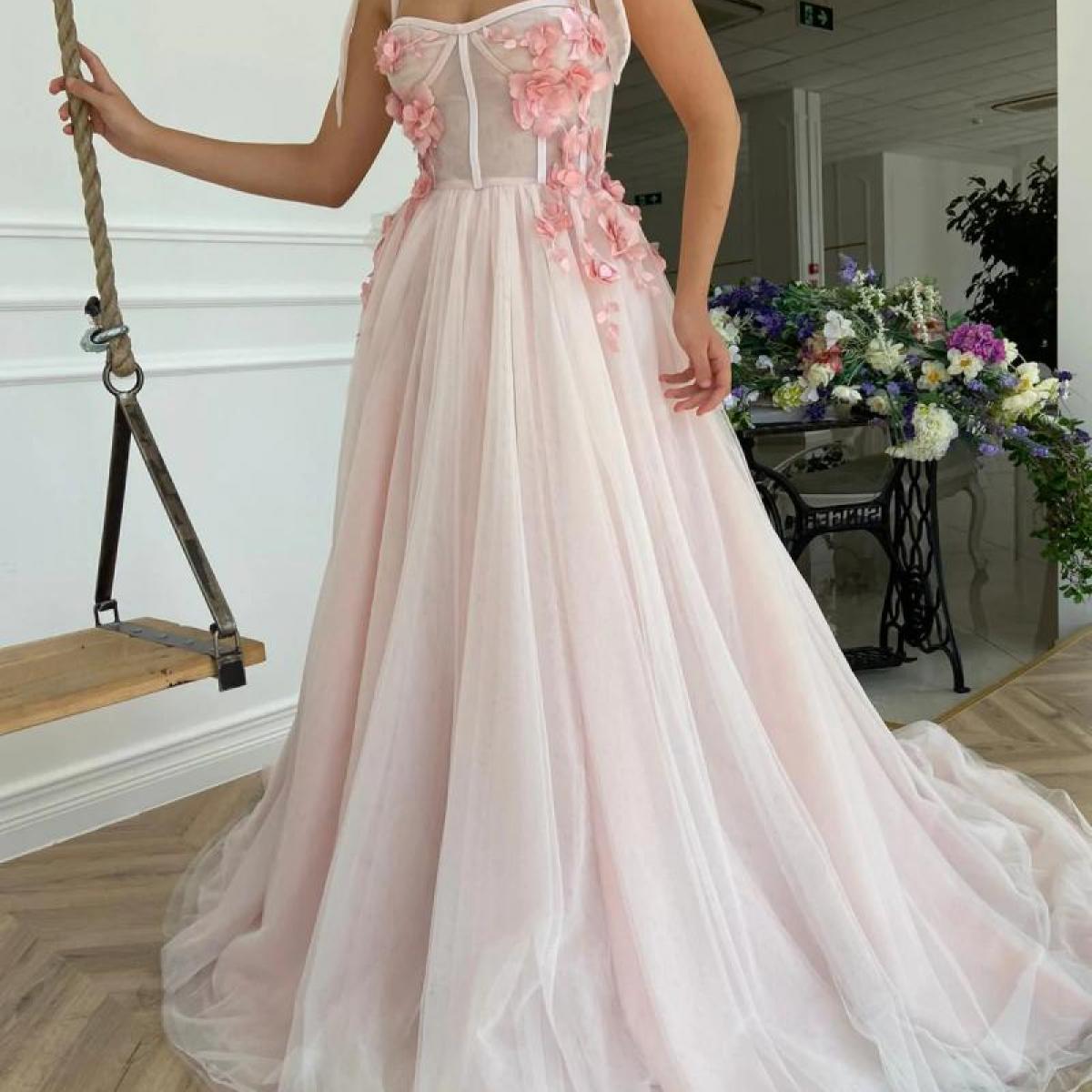 ZSQAW Pink Women Birthday Party Dresses O-neck Sleeveless A-line  Floor-lenght Appliques Tulle Long Prom Gowns (Color : Pink, Size : 14W):  Buy Online at Best Price in UAE - Amazon.ae