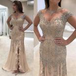 Luxury Sheer Neck Mermaid Prom Dresses Beading Sequined High Split Gowns Formal Mother Of The Bride Dress Evening Wear 2