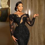 Evening Dresses Black Luxurious Mermaid Prom Dress Lace Beaded Tassel Sheer Neck Formal Party Reception Gowns Robe De Ma