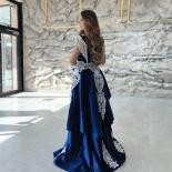 2023 Evening Dress Lace Cap Sleeve Royal Blue Velvet Appliques Mermaid Slit Arabic Prom Gowns Dress