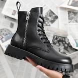 Men's Motorcycle Boots British Style Platform Leather Boots Side Zipper Lace Up Round Head Comfortable Shoes Botas Para 