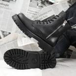 מגפי אופנוע לגברים מגפי עור פלטפורמה בסגנון בריטי רוכסן צד שרוך ראש עגול נעלי נוחות botas para
