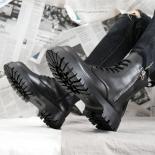 מגפי אופנוע לגברים מגפי עור פלטפורמה בסגנון בריטי רוכסן צד שרוך ראש עגול נעלי נוחות botas para