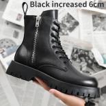 Men's Motorcycle Boots British Style Platform Leather Boots Side Zipper Lace Up Round Head Comfortable Shoes Botas Para 