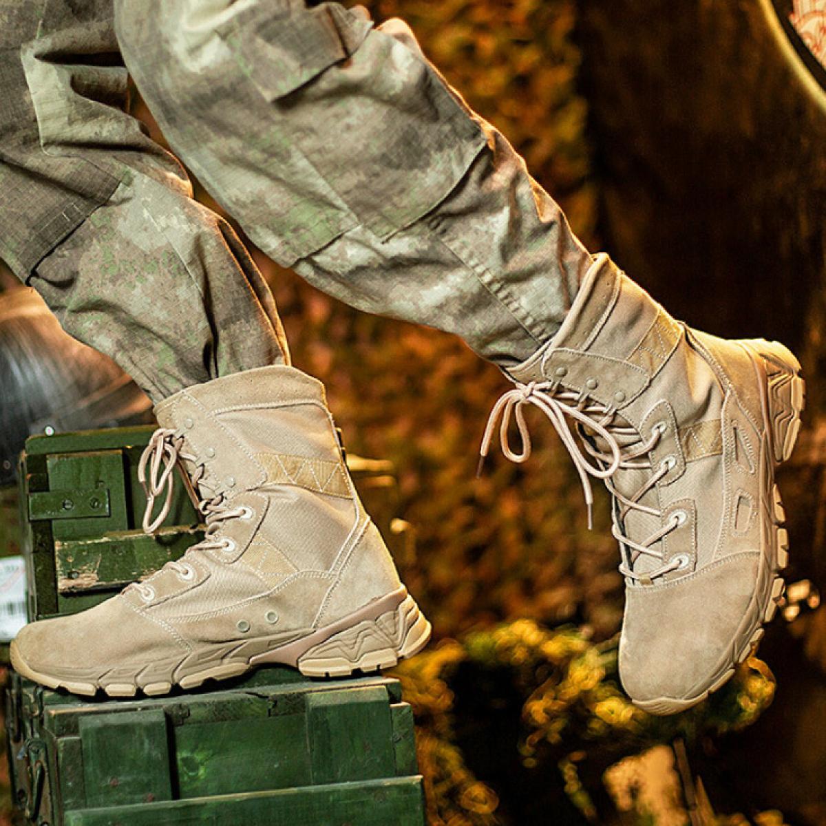 Hommes bottes militaires printemps automne tête ronde à lacets chaussures hautes Combat tactique désert bottes Botas Militares H
