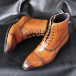 Bottes en cuir à fermeture éclair latérale pour hommes, chaussures montantes à lacets de Style britannique, grande taille, botte