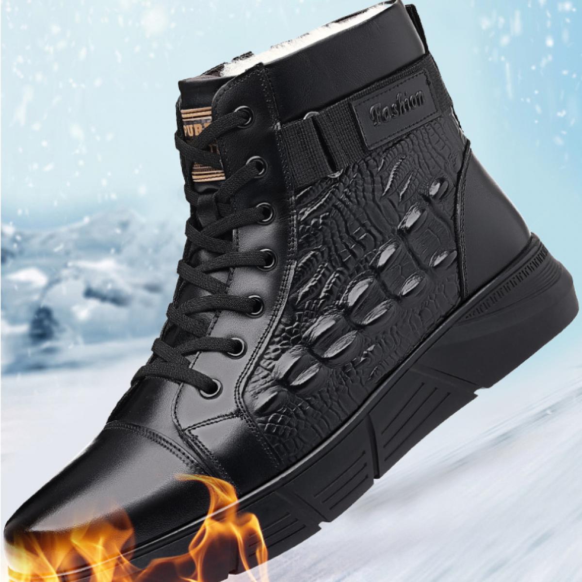 أحذية رجالية شتوية مقاومة للماء مصنوعة من القطن برأس مستدير أحذية الثلوج الدافئة غير الرسمية سميكة غير قابلة للانزلاق أحذية جلدي