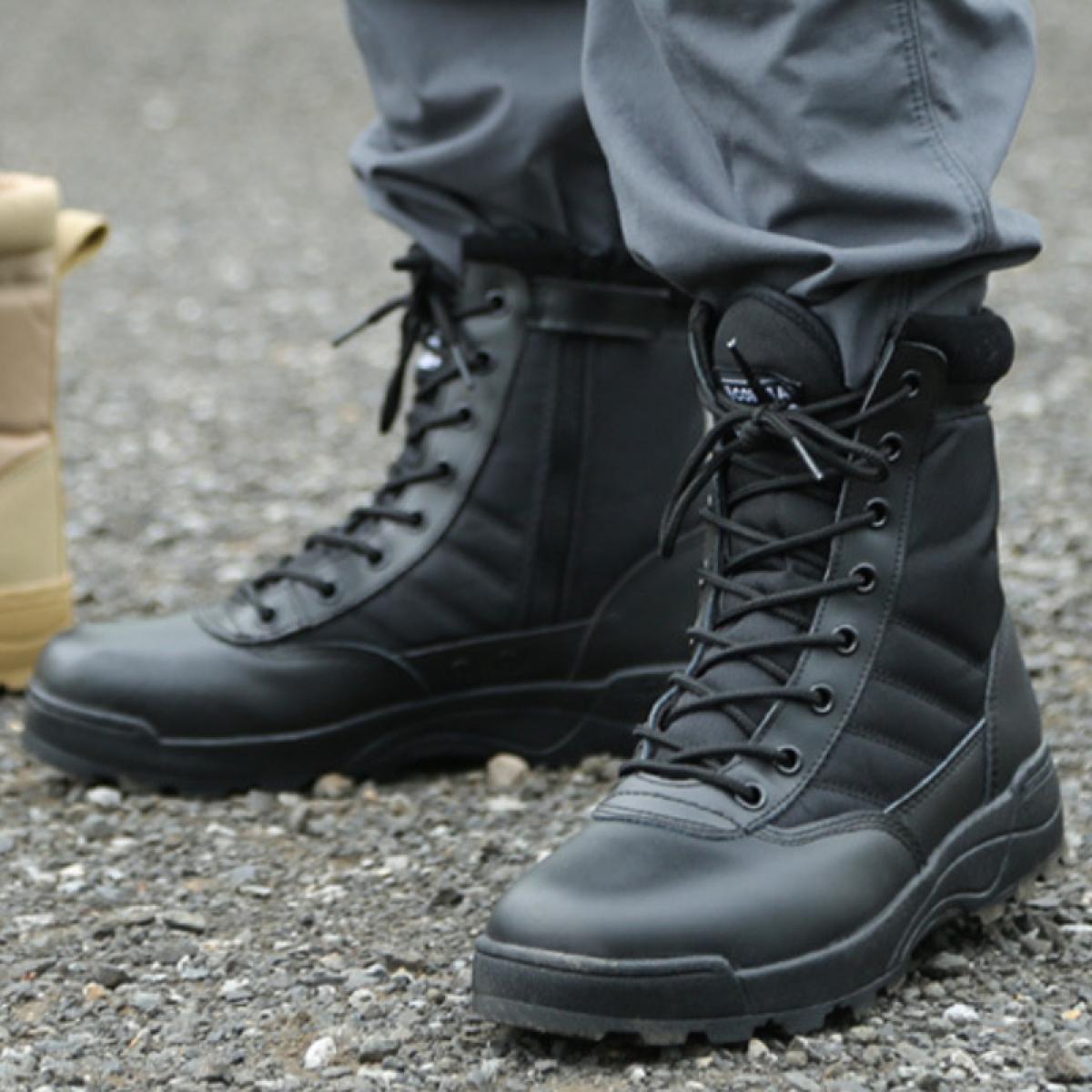 Men Tactical Military Boots Thick Soled Round Head Hiking Shoes Lace Up Desert Combat Army Boots Botas Tacticas Hombre M
