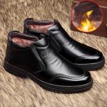 Winter Men's Thickened Leather Boots Business High Top Cotton Shoes Round Head Non Slip Comfort Walking Flats Botas Homb
