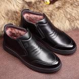 Bottes d'hiver en cuir épais pour hommes, chaussures montantes en coton, tête ronde, antidérapantes, confortables, plates de mar