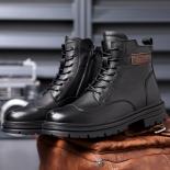 Bottes en cuir rétro pour hommes, chaussures à lacets avec fermeture éclair latérale, hautes à plateforme, Style britannique, bo