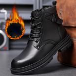 Bottes en cuir rétro pour hommes, chaussures à lacets avec fermeture éclair latérale, hautes à plateforme, Style britannique, bo