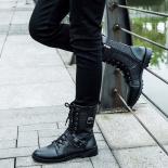 Men's Platform Boots British Style Trendy Lace Up Leather Boots Round Head Belt Buckle Walking High Top Shoes Zapatos Ho