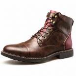 Men's Leather Boots Retro Side Zip Lace Up Round Head Large Size Short Boots Outdoor Hiking Shoes Bota Impermeavel Mascu