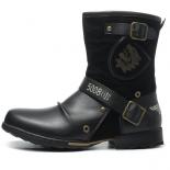 Men's Leather Boots Vintage Belt Buckle Round Head Plus Size Western Cowboy Boots Walking Platform Shoes Botas Seguridad