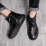 Men Large Size Leather Boots Soft Bottom Comfort Platform Boots Waterproof Round Head Side Zipper Business Shoes Botas H