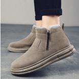 Men's Thickened Snow Boots  Style Fashion Warm Fleece Cotton Shoes Round Head Side Zipper Anti Slip Flats Botas Masculin