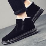 Men's Thickened Snow Boots  Style Fashion Warm Fleece Cotton Shoes Round Head Side Zipper Anti Slip Flats Botas Masculin