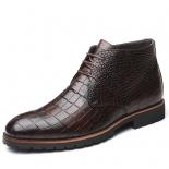 Men's Fashion Short Boot Men Laceup Crocodile Grain Leather Ankle Boots Martin Boot Mens Casual Shoes High Top Flats Plu