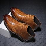 Men's Fashion Short Boot Men Laceup Crocodile Grain Leather Ankle Boots Martin Boot Mens Casual Shoes High Top Flats Plu