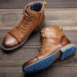 Men's Classical Retro Leather Tooling Boots Men Fashion Ankle Boot Mens Lace Up Short Boots High Top Shoes