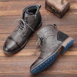 Men's Classical Retro Leather Tooling Boots Men Fashion Ankle Boot Mens Lace Up Short Boots High Top Shoes