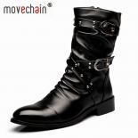 Movechain New Arrive Man Genuine Leather Rivets Punk Boots Mens Casual Buckle Zip Flats Brand Men's Fashion Martin Boot 