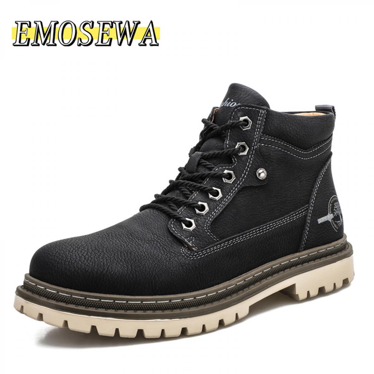   Genuine Leather Ankle Snow Boots Men Shoes Sneakers Motorcycle Winter Warm Plush Casual Comfort Footwear Chaussure Boo