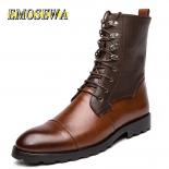 Emosewa Fashion Design Genuine Genuine Leather Men Ankle Boots Lace Up Handsome Shoes Men Basic Boots,best Quality,sprin