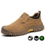 Men Safety Shoes Suede Leather Steel Toe Shoes Anti Stab Anti Puncutre Rubber Construction Work Safety Boots Man Work Bo