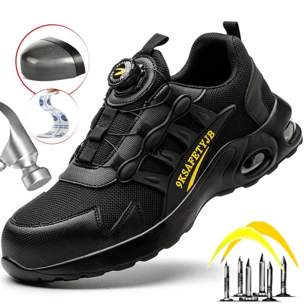 New Safety Shoes Men Steel Toe Shoes Air Cushion Rotated Button Work Safety Boots Man Puncture Proof Sport Sneaker Work 