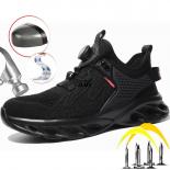 Light Steel Toe Safety Shoes Men's Work Sneaker Rotated Button Easy Wear Work Safety Boots Breathable Sport Work Shoes M