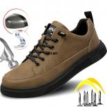 Micro Leather Safety Shoes Men Anti Stab Work Shoes Steel Toe Sneakers Man Work Safety Boots Anti Spark Welder Shoes Wat